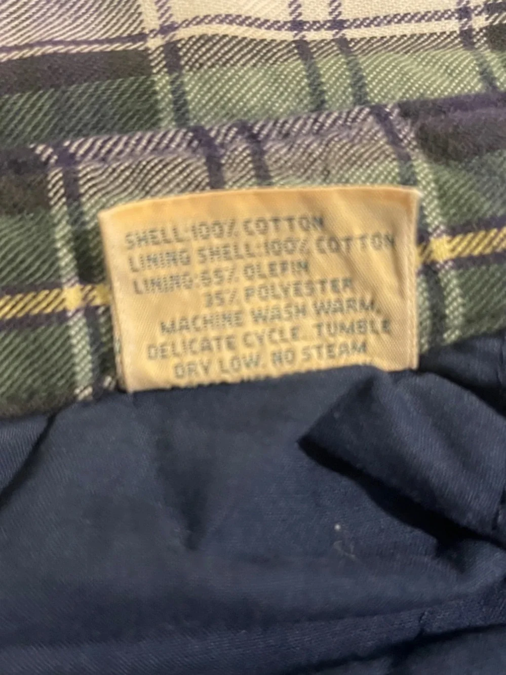 L.L. Bean Vintage Navy, White & Green Plaid Button-Down Flannel Shirt